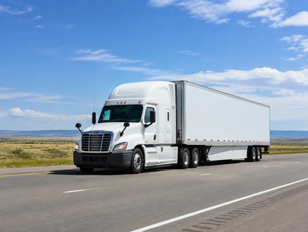 Moving semi truck on an open highway